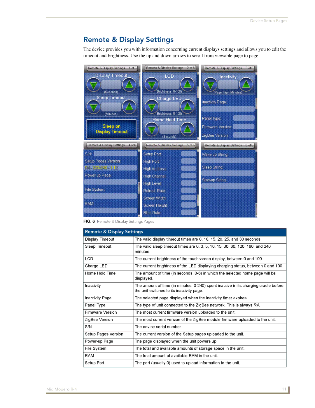 AMX Mio Modero R-4 manual Remote & Display Settings 