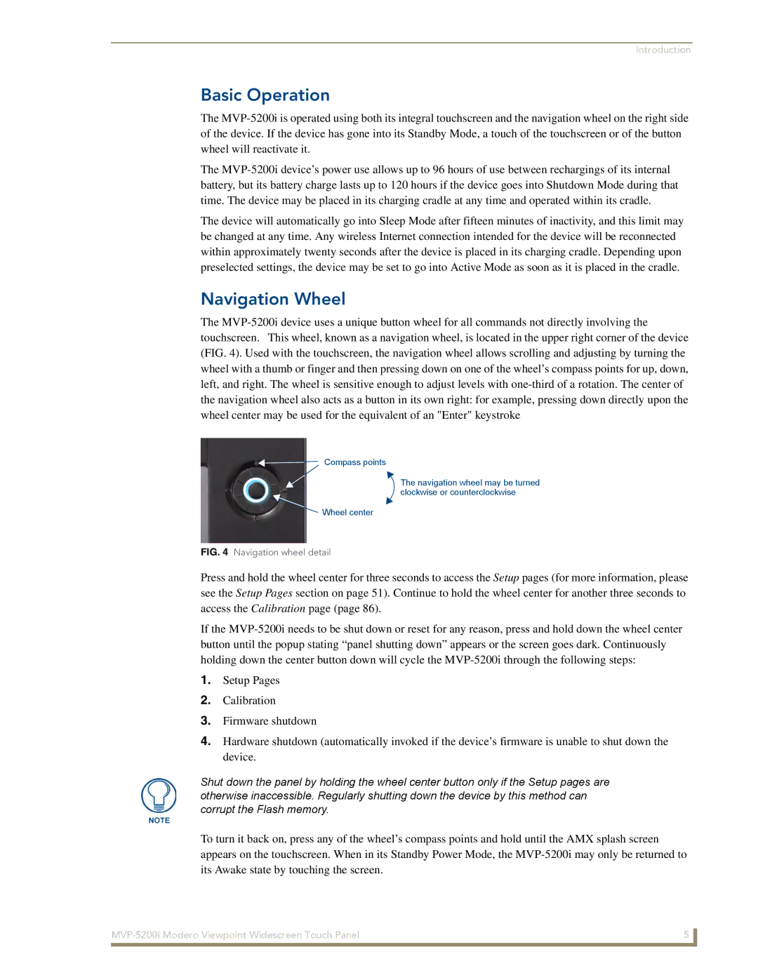 AMX MVP-5200i manual Basic Operation, Navigation Wheel 