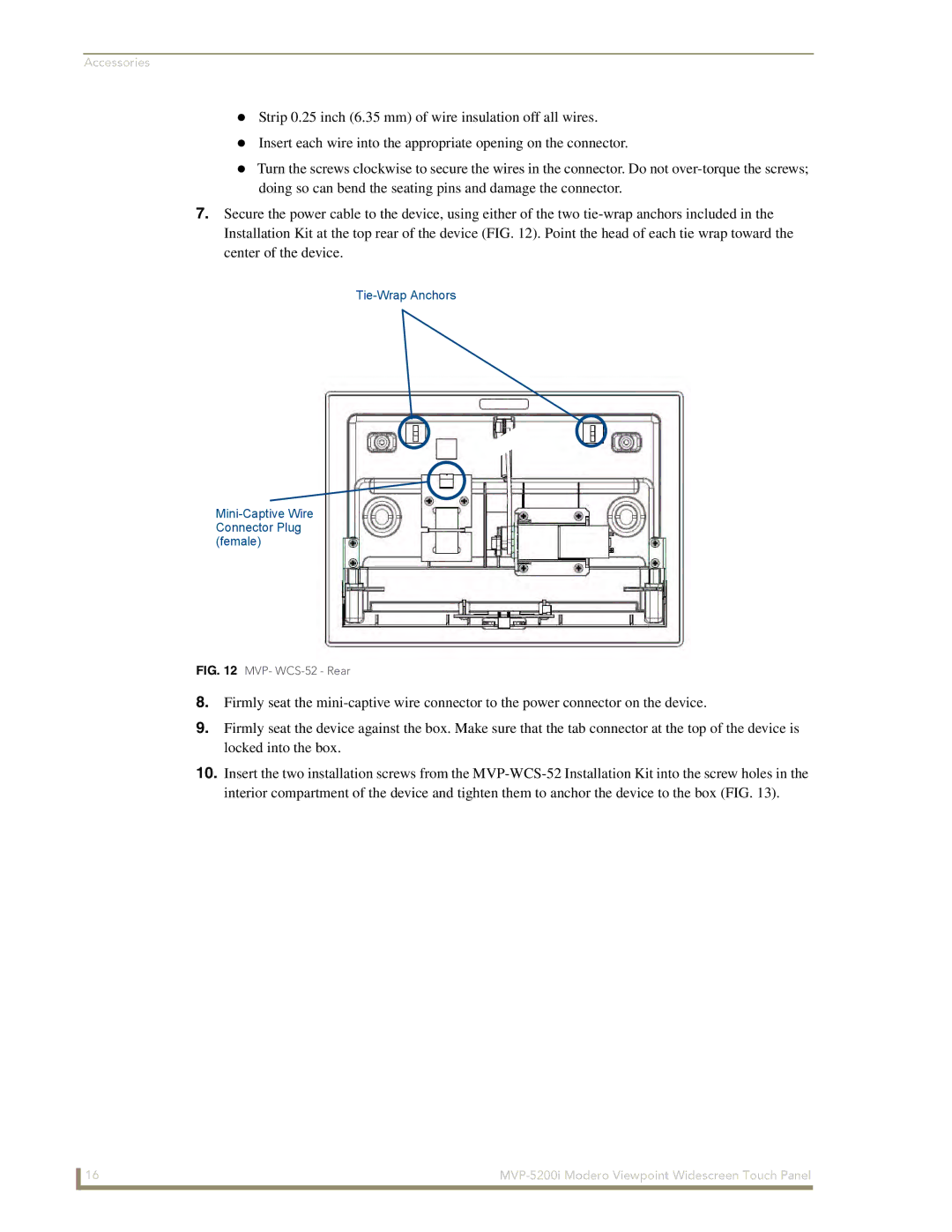 AMX MVP-5200i manual Tie-Wrap Anchors Mini-Captive Wire Connector Plug female 
