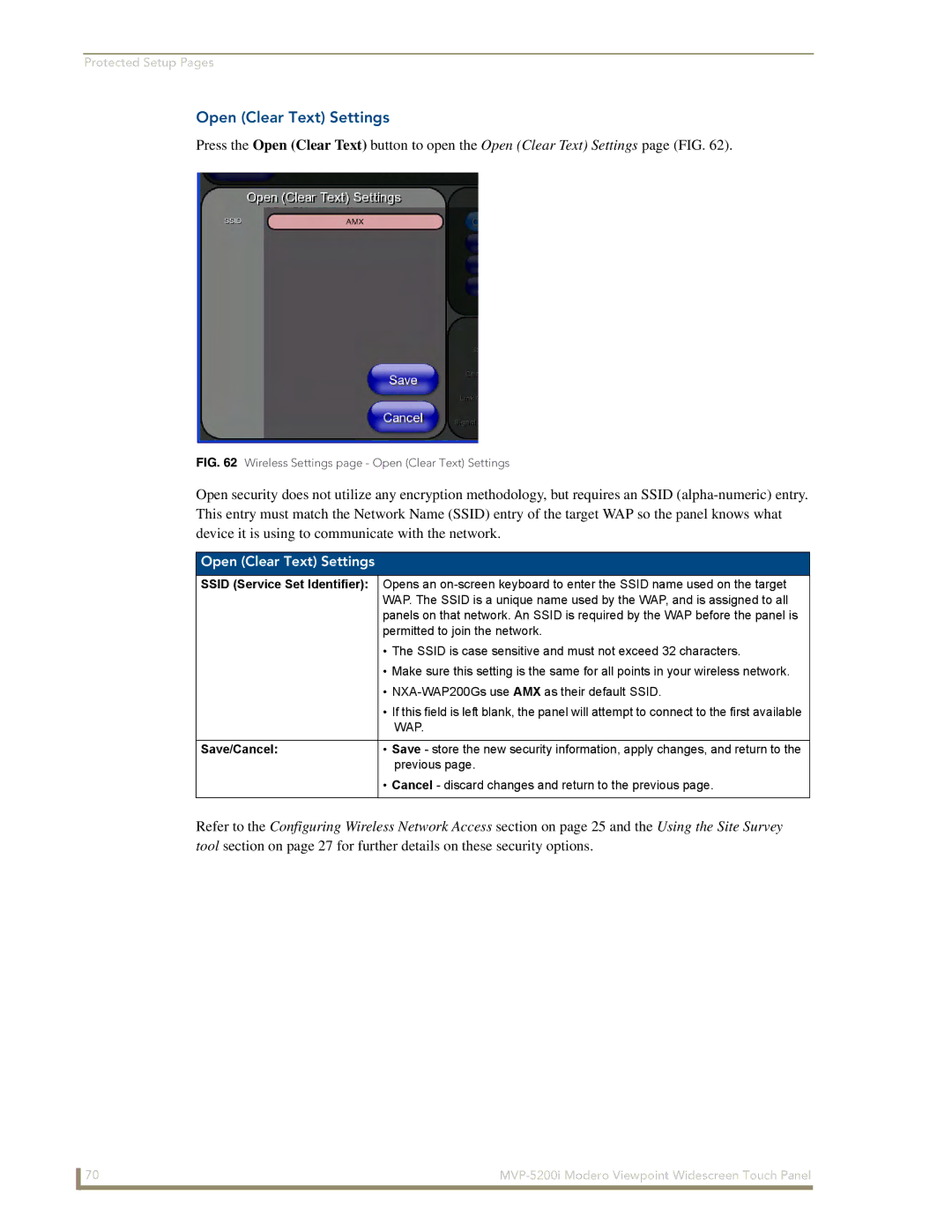 AMX MVP-5200i manual Open Clear Text Settings, Save/Cancel 