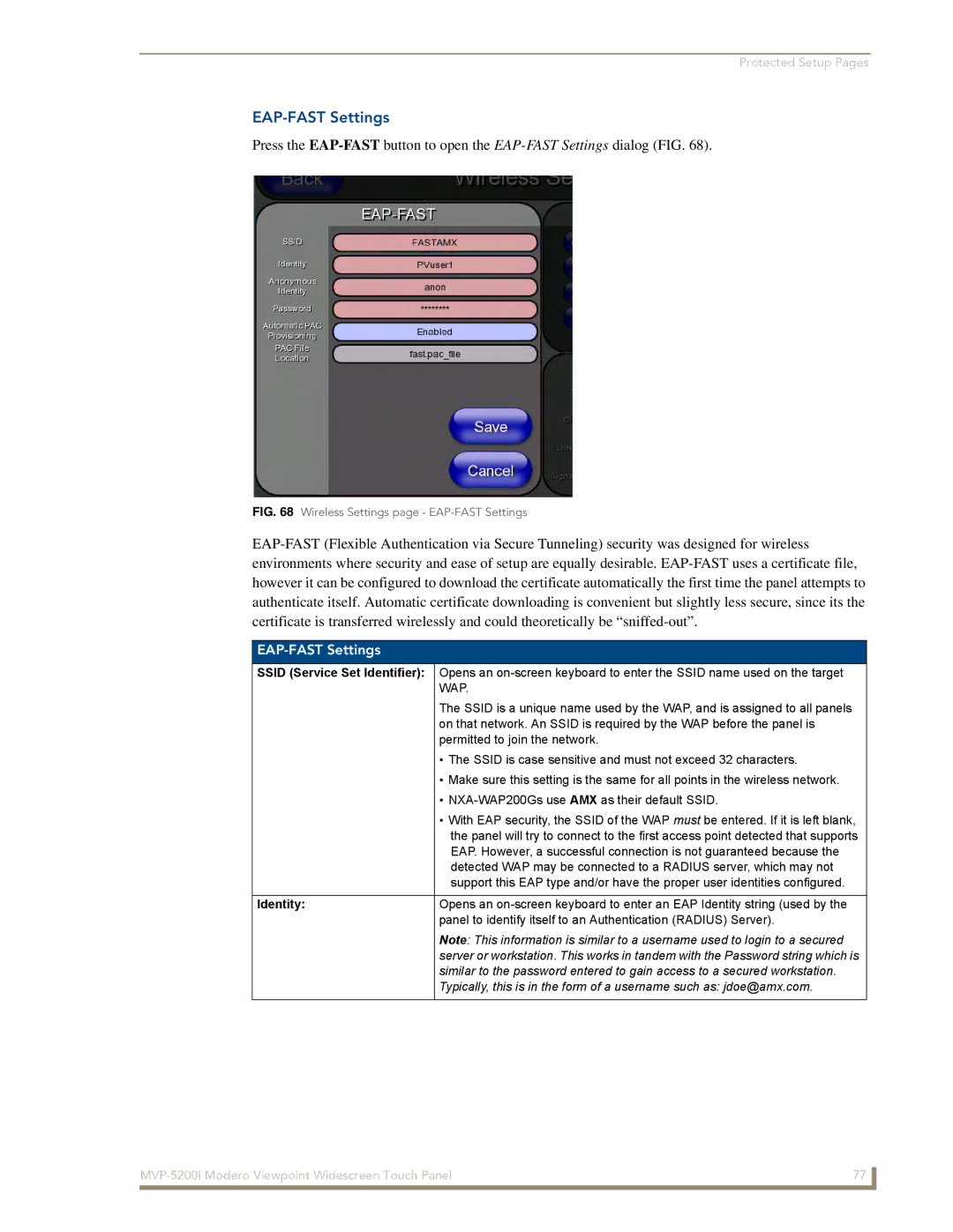 AMX MVP-5200i manual EAP-FAST Settings 