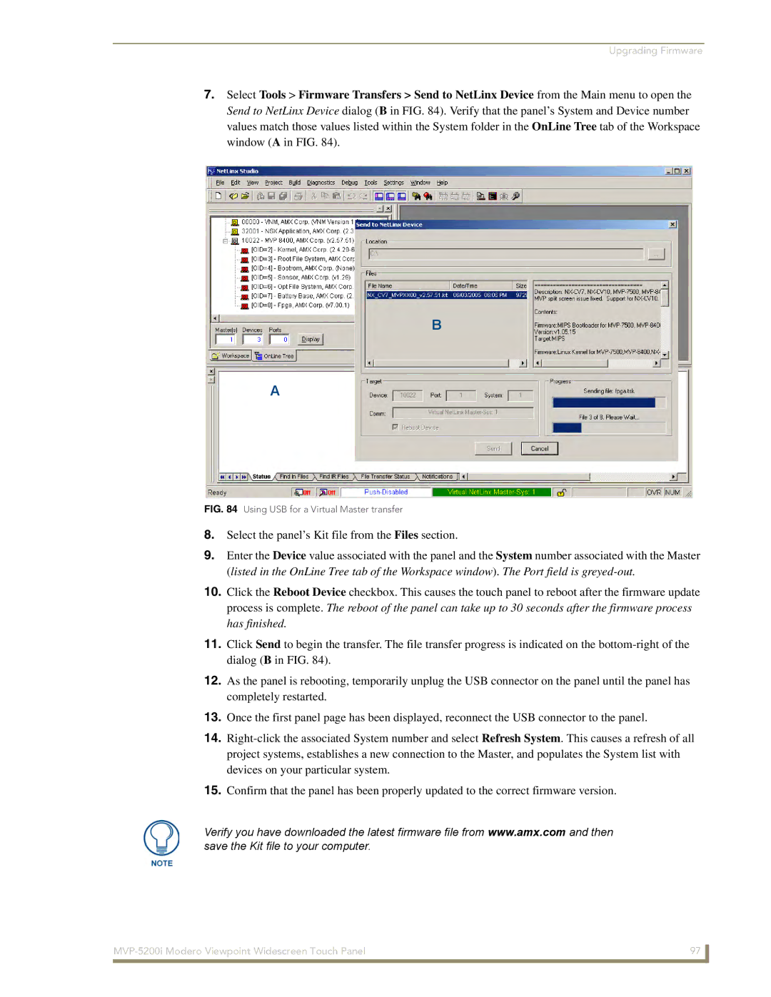 AMX MVP-5200i manual Using USB for a Virtual Master transfer 