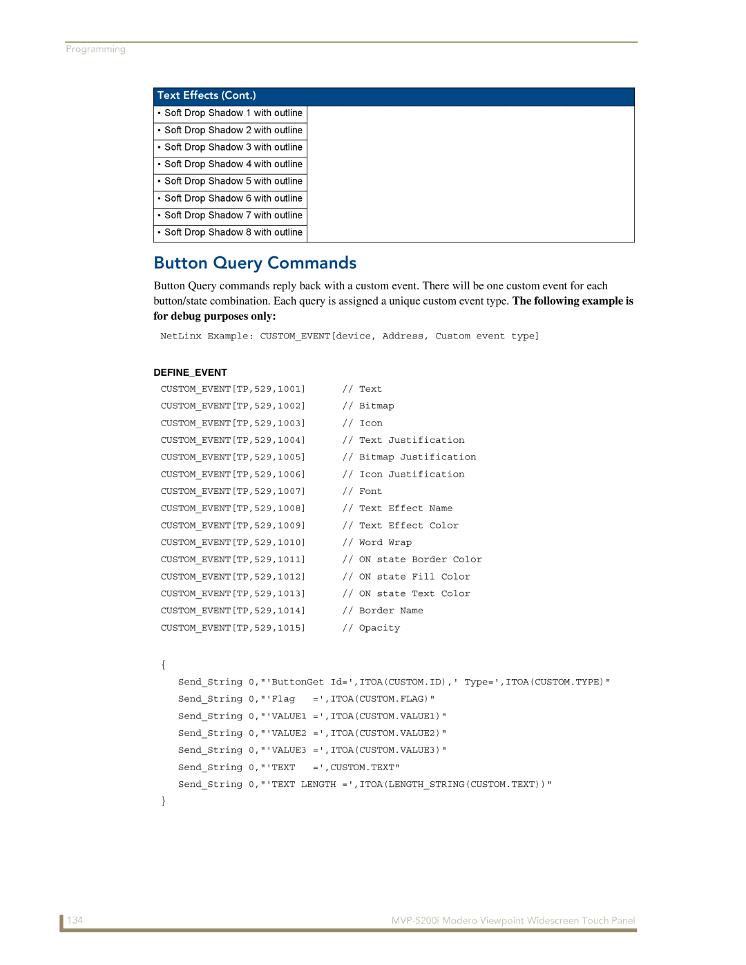 AMX MVP-5200i manual Button Query Commands, Defineevent 