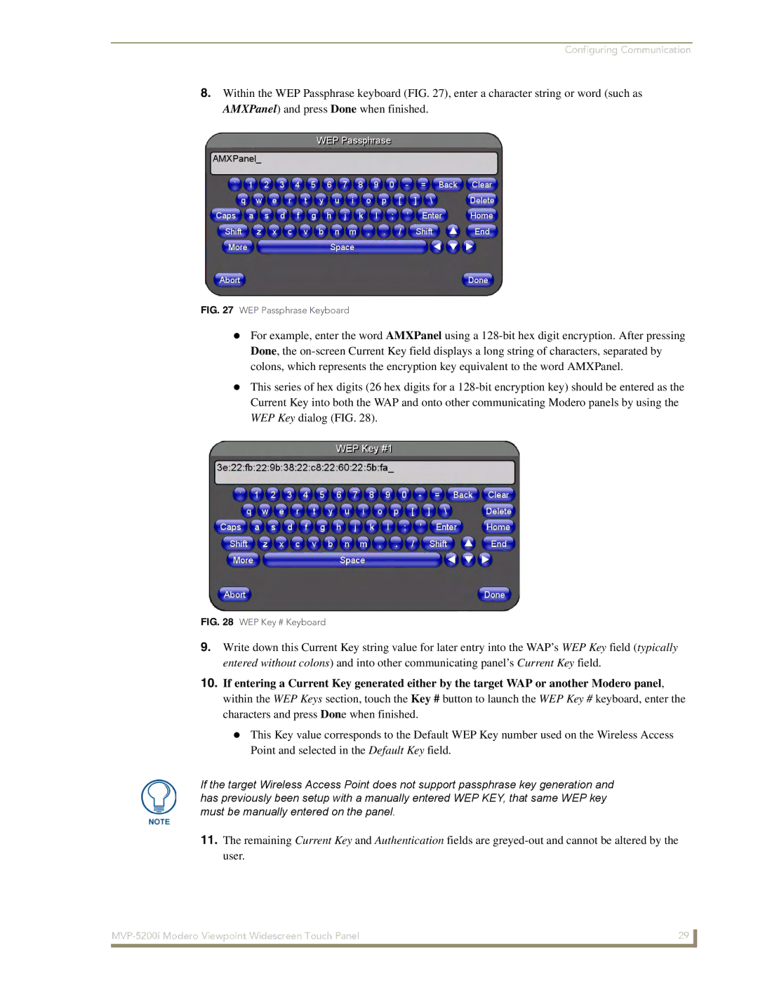 AMX MVP-5200i manual WEP Passphrase Keyboard 