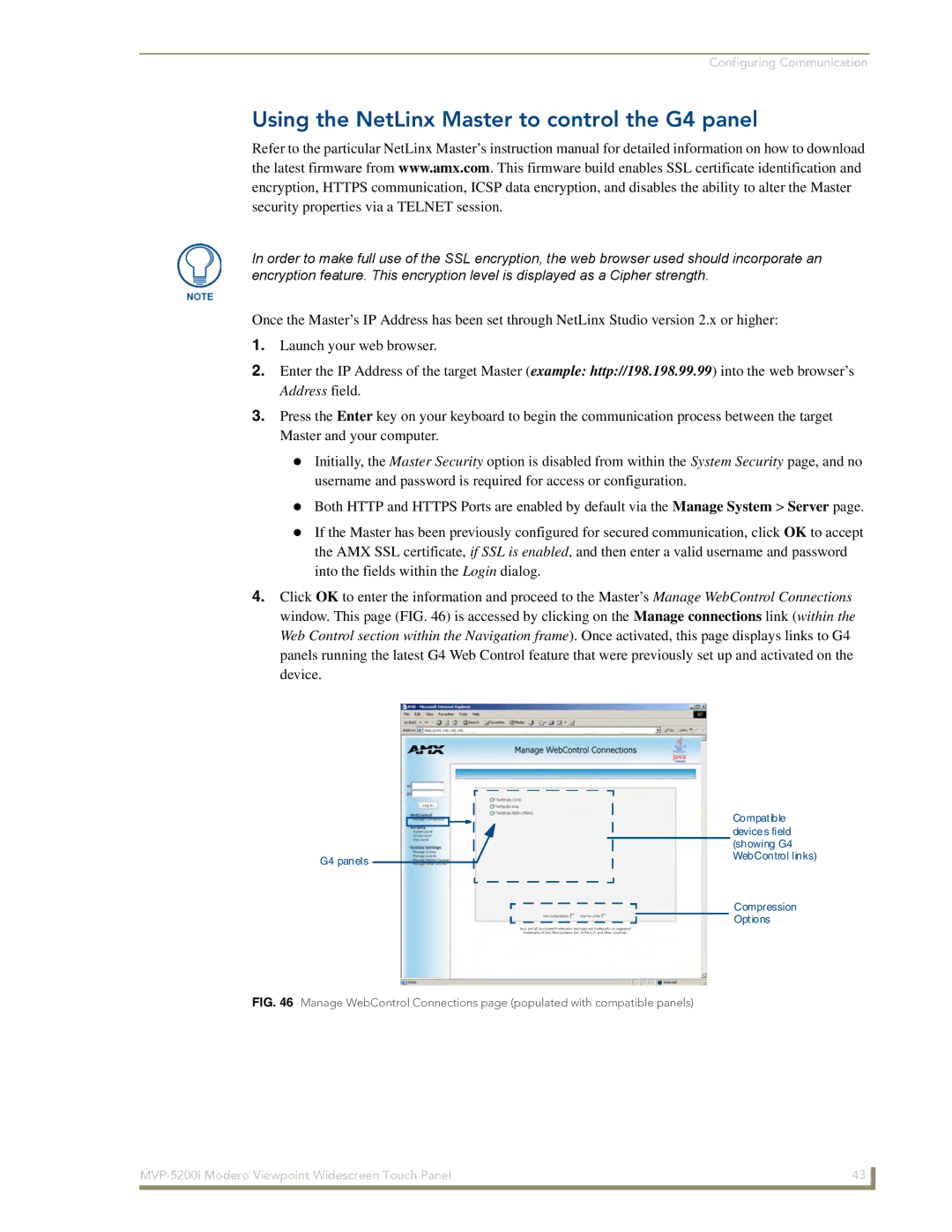 AMX MVP-5200i manual Using the NetLinx Master to control the G4 panel 