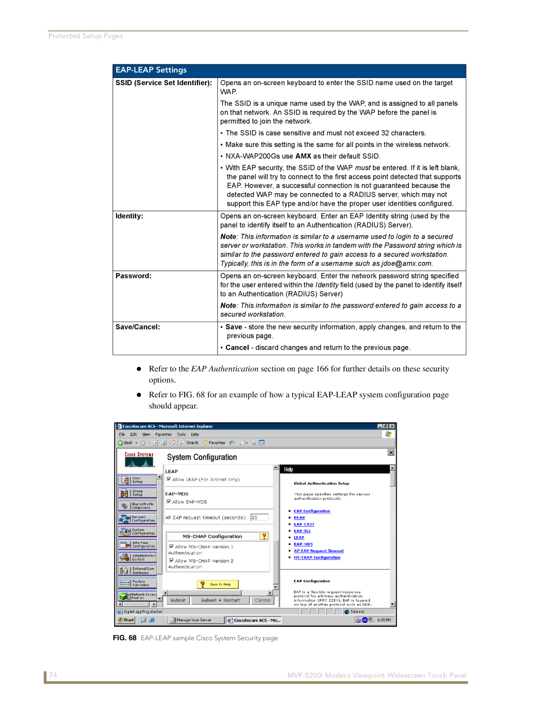 AMX MVP-5200i manual EAP-LEAP Settings, Identity, Password 