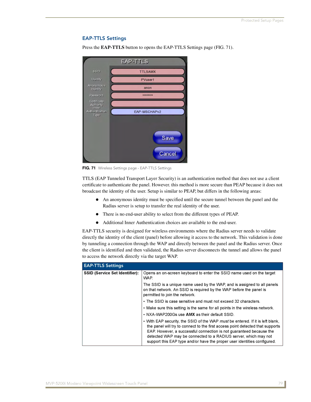 AMX MVP-5200i manual EAP-TTLS Settings, Ssid Service Set Identifier 