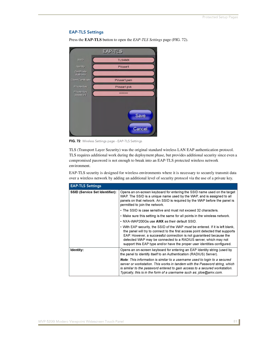 AMX MVP-5200i manual EAP-TLS Settings 