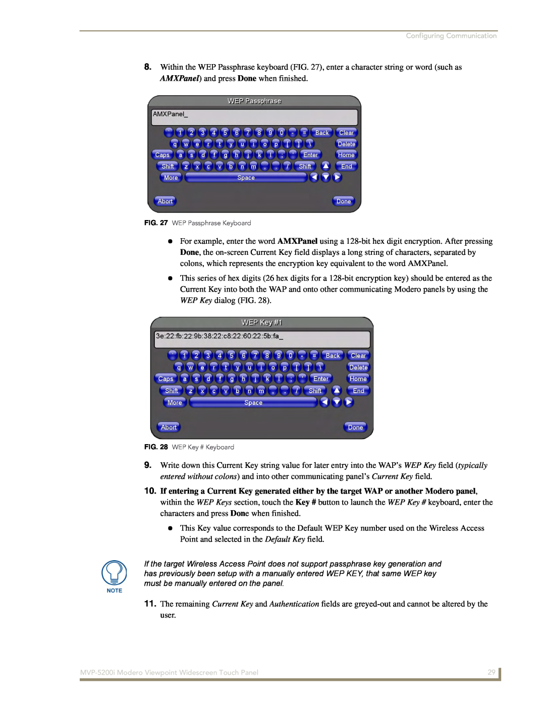 AMX MVP-5200i manual WEP Passphrase Keyboard, WEP Key # Keyboard 