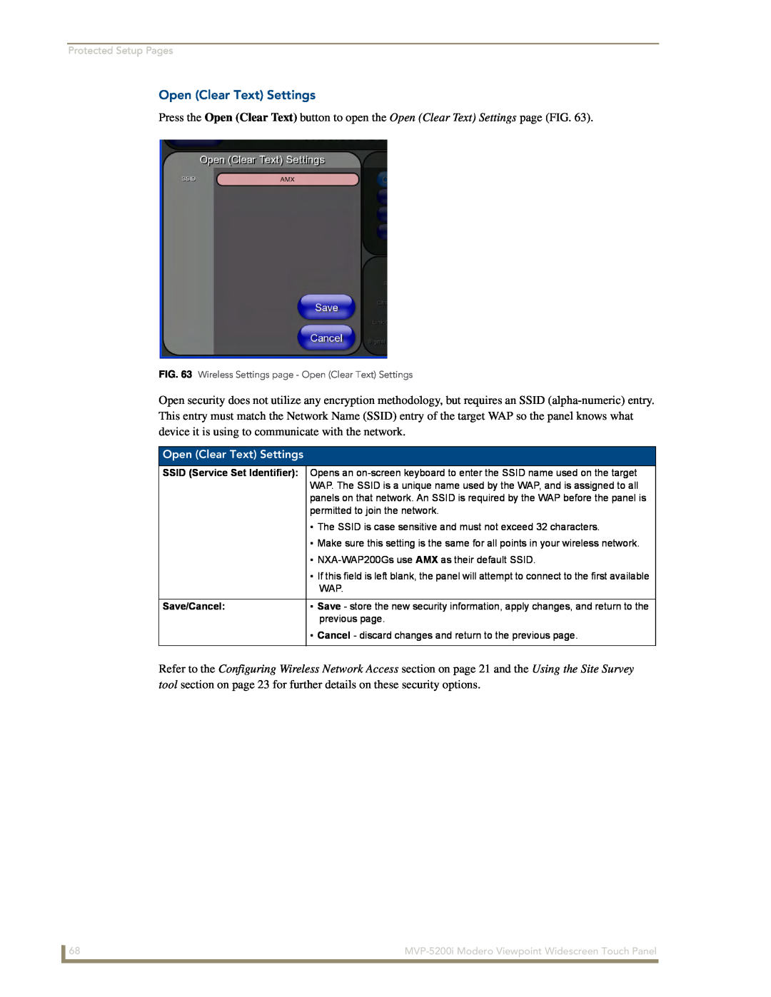AMX MVP-5200i manual Open Clear Text Settings, tool section on page 23 for further details on these security options 