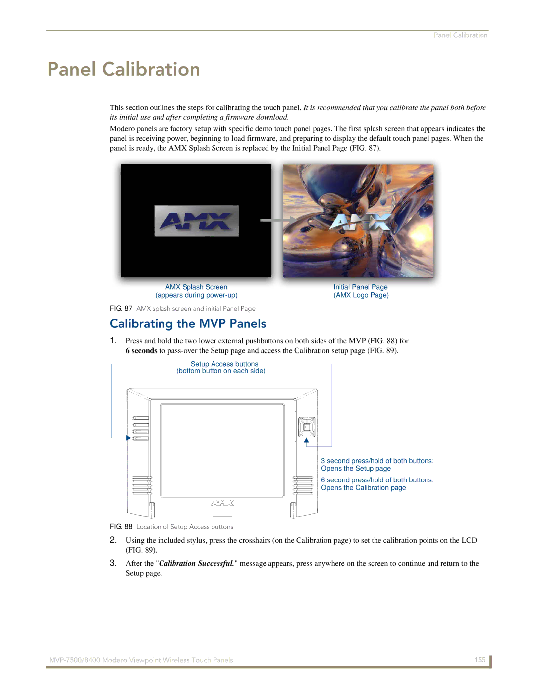 AMX MVP-7500/8400 manual Panel Calibration, Calibrating the MVP Panels 