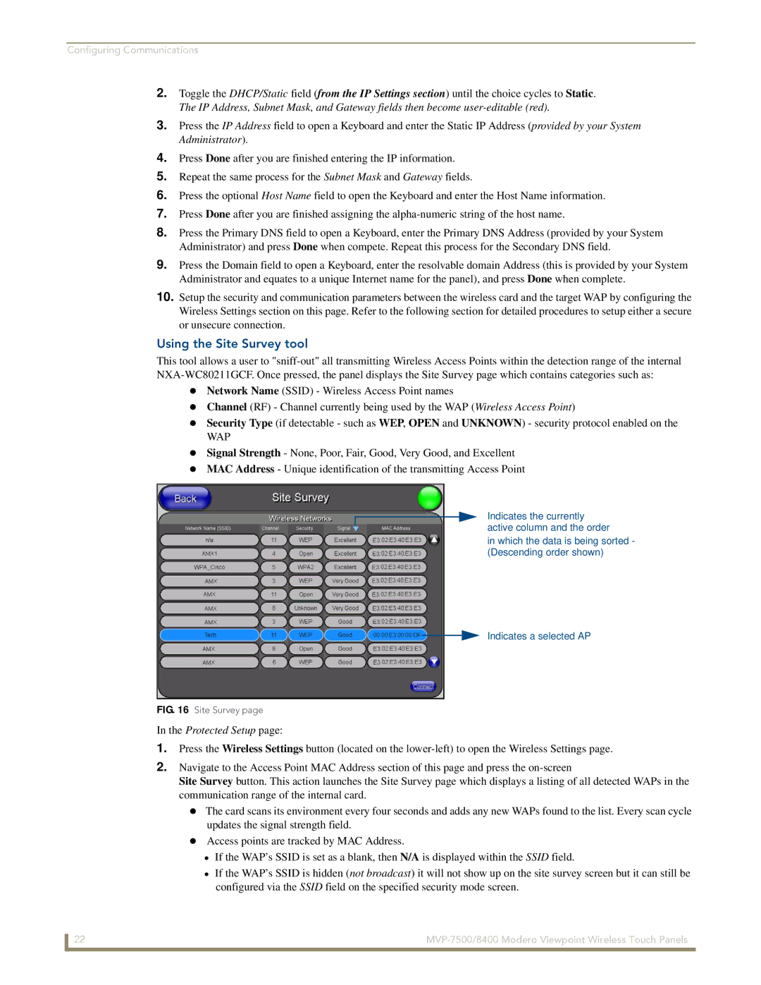 AMX MVP-7500/8400 manual Using the Site Survey tool, Wap 