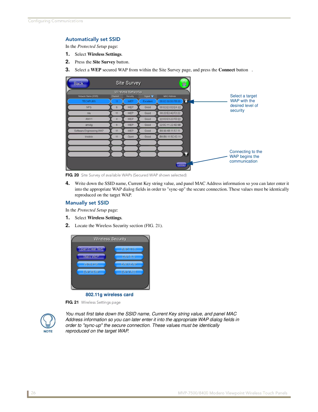 AMX MVP-7500/8400 manual Automatically set Ssid, Manually set Ssid 