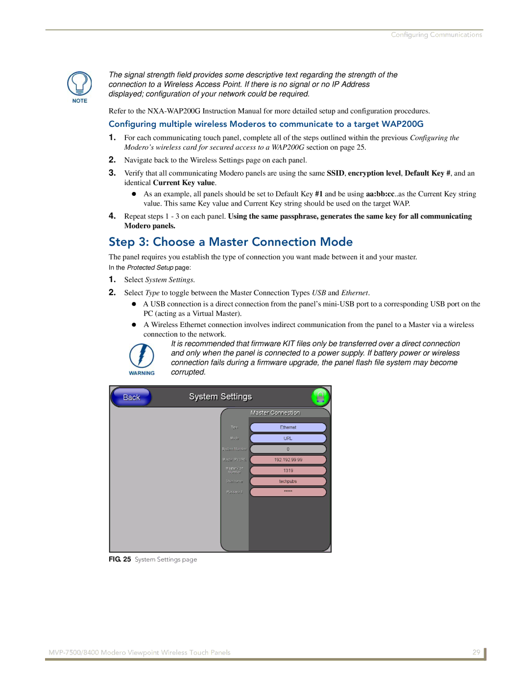 AMX MVP-7500/8400 manual Choose a Master Connection Mode, Select System Settings 