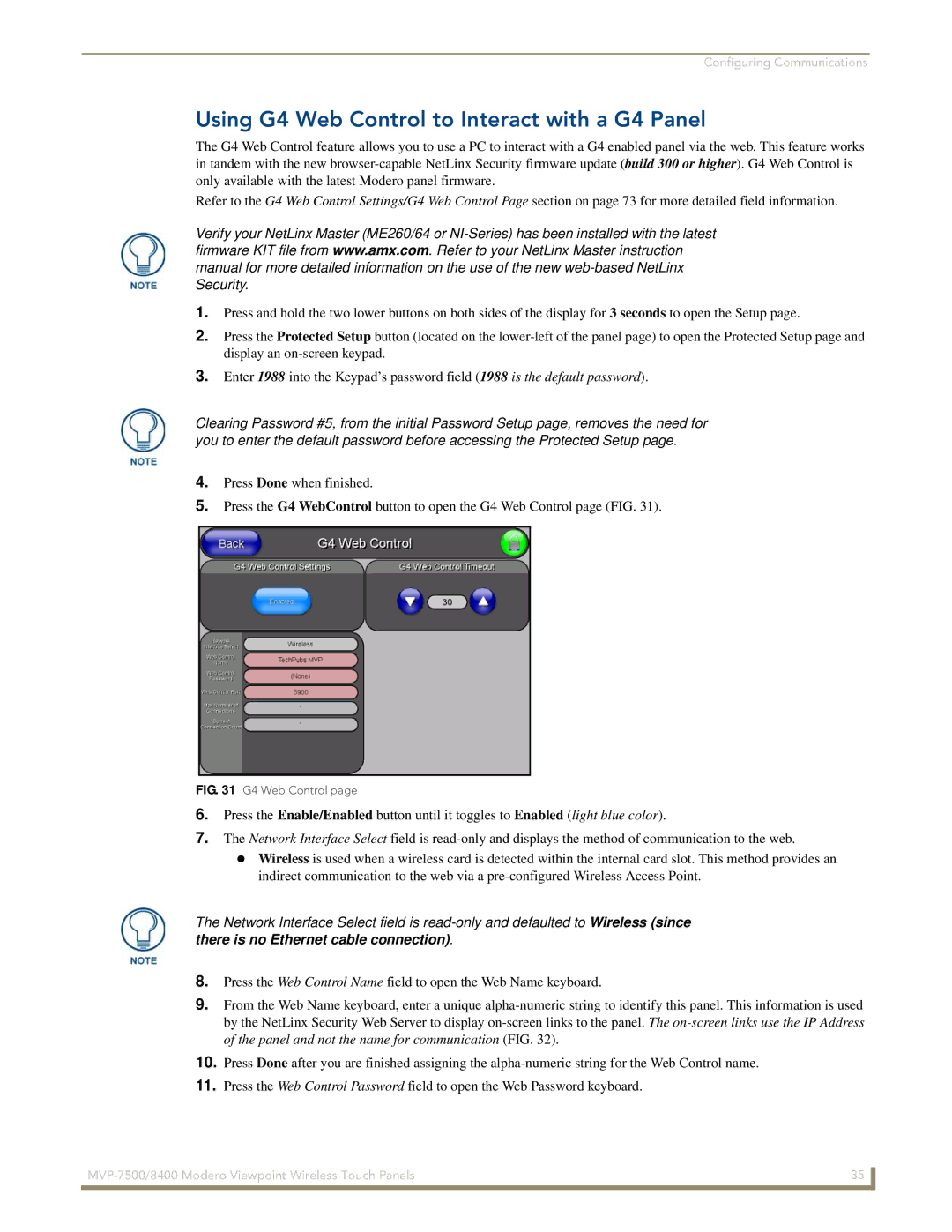 AMX MVP-7500/8400 manual Using G4 Web Control to Interact with a G4 Panel 