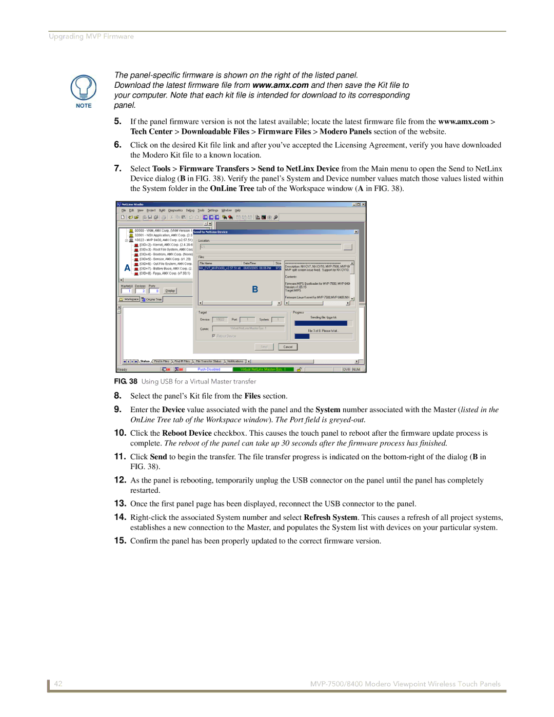 AMX MVP-7500/8400 manual Using USB for a Virtual Master transfer 