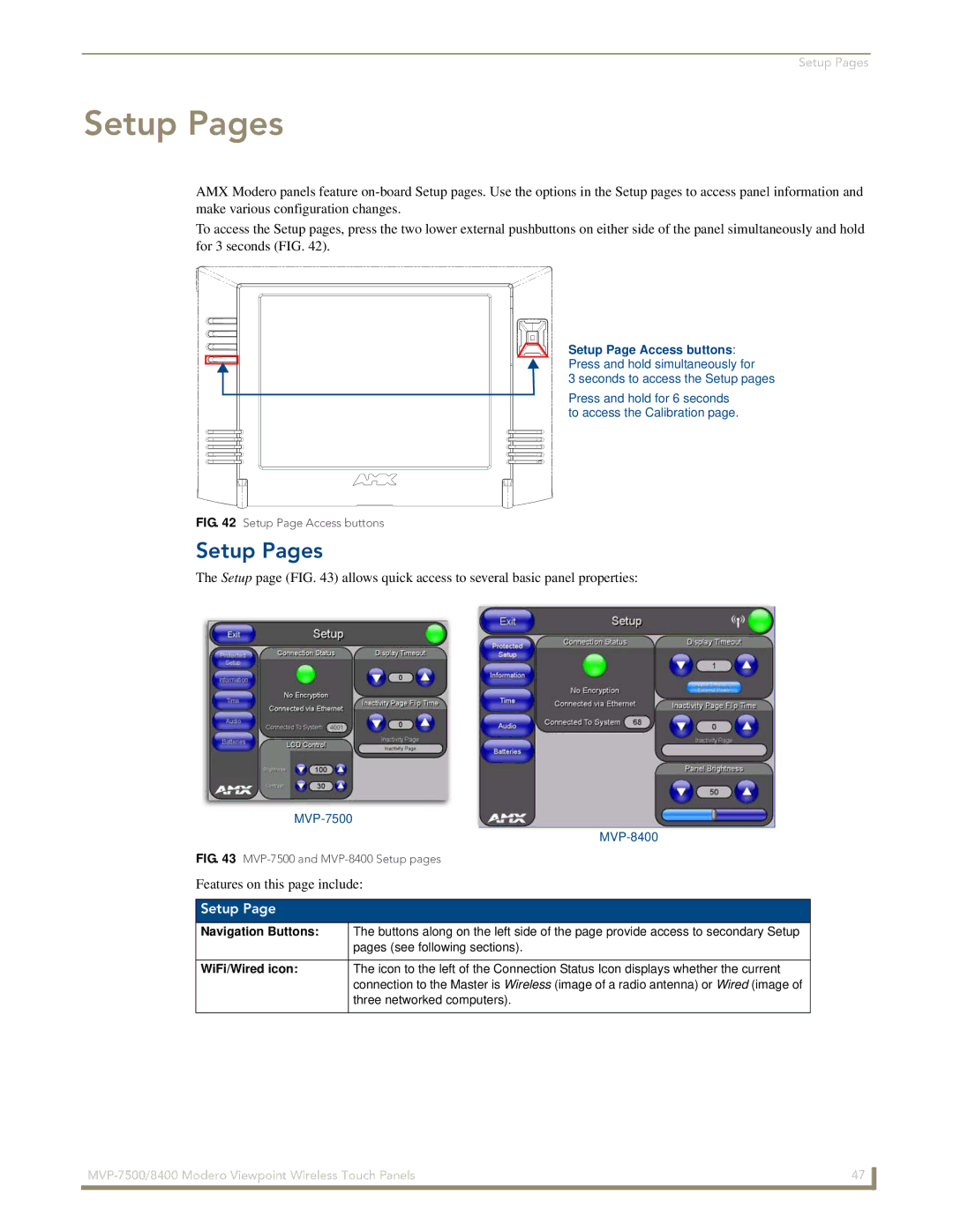 AMX MVP-7500/8400 manual Setup Pages 