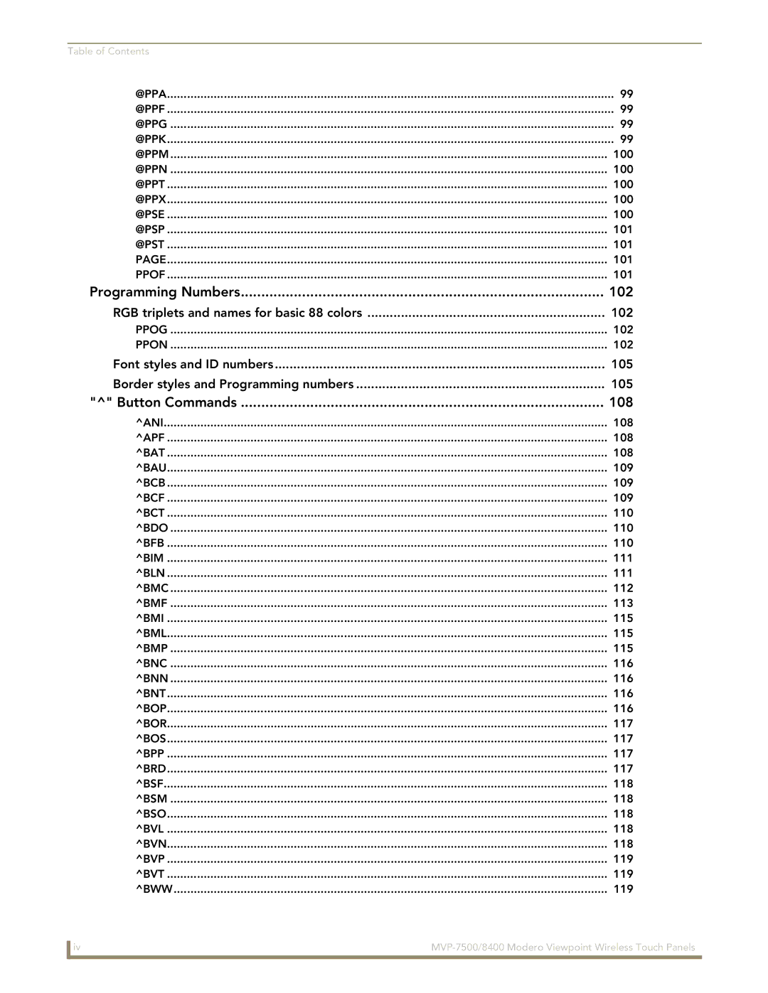 AMX MVP-7500/8400 manual Programming Numbers 102 