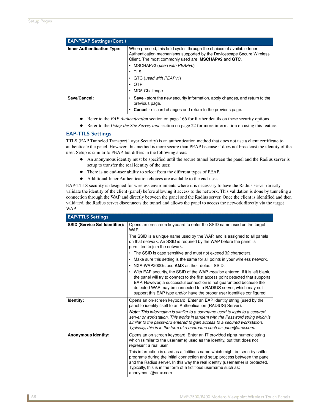 AMX MVP-7500/8400 manual EAP-TTLS Settings, Inner Authentication Type 