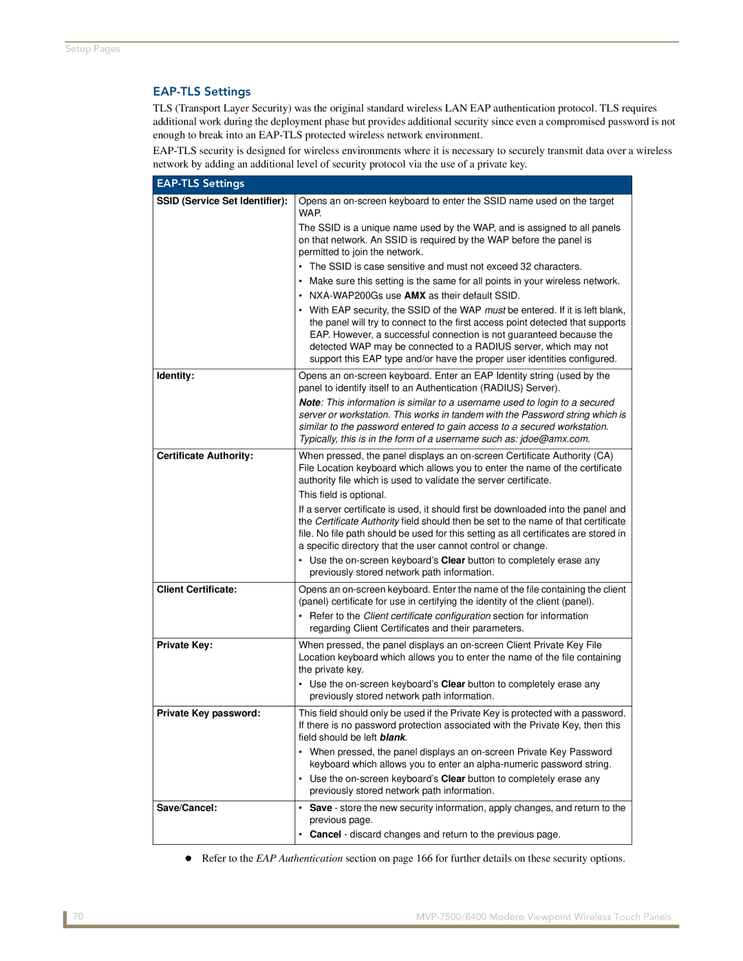 AMX MVP-7500/8400 manual EAP-TLS Settings 