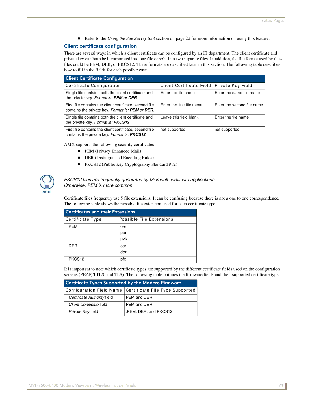 AMX MVP-7500/8400 Client certificate configuration, Client Certificate Configuration, Certificates and their Extensions 