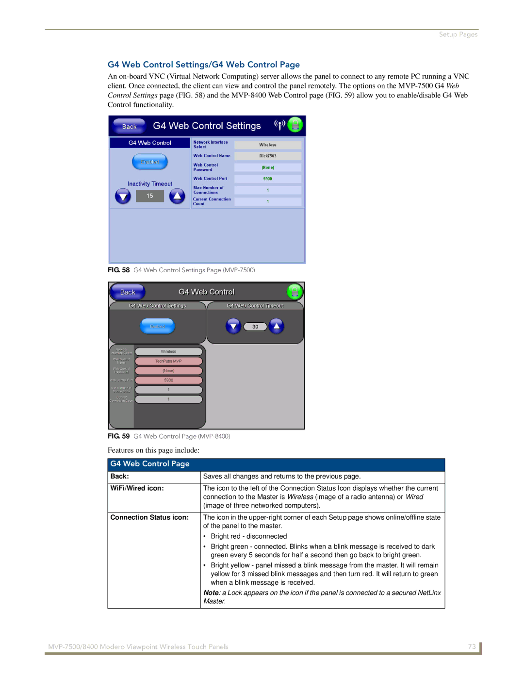 AMX MVP-7500/8400 manual G4 Web Control Settings/G4 Web Control 