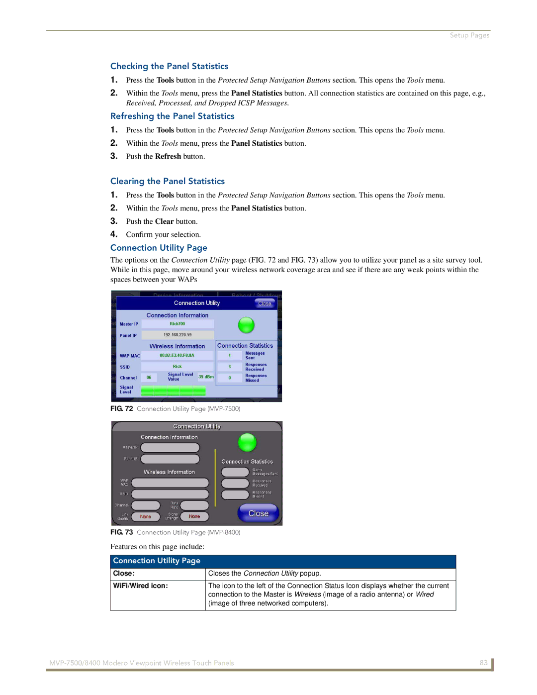 AMX MVP-7500/8400 manual Checking the Panel Statistics, Refreshing the Panel Statistics, Clearing the Panel Statistics 