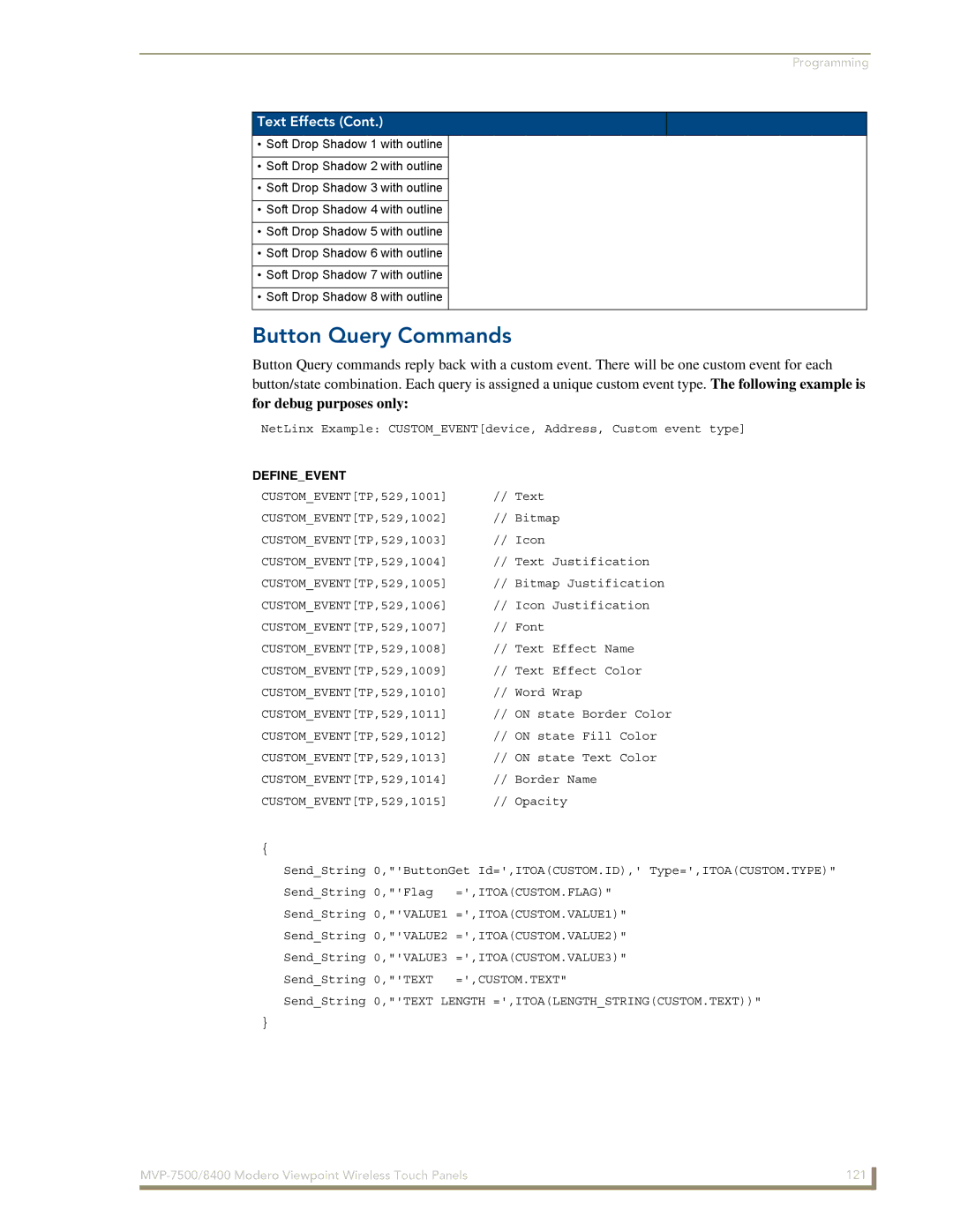 AMX MVP-8400 manual Button Query Commands, Defineevent 