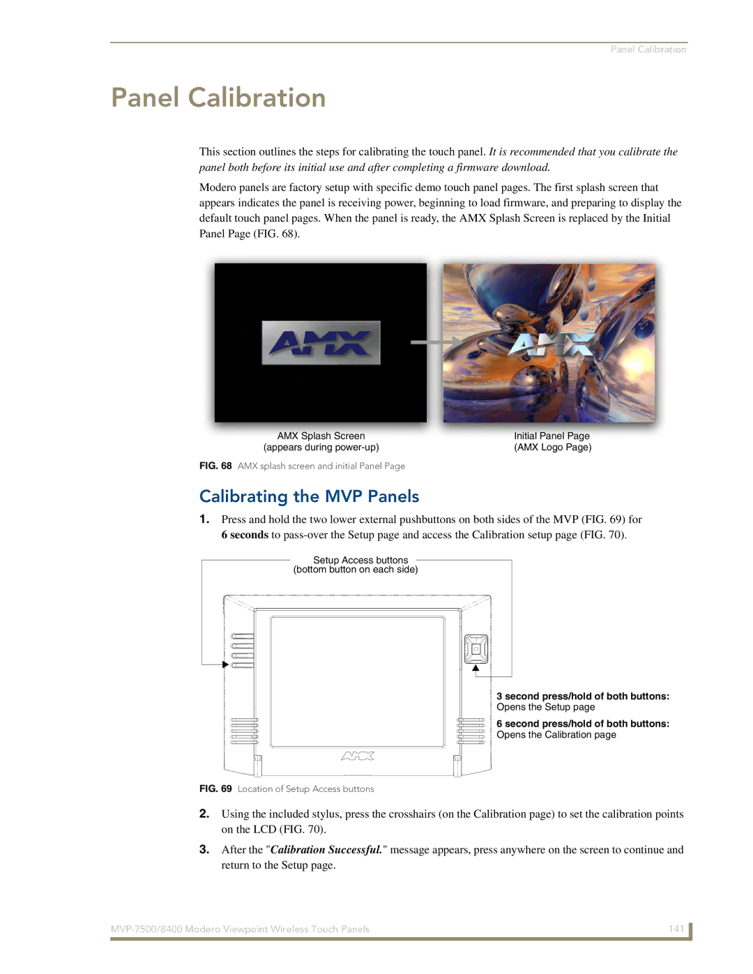 AMX MVP-8400 manual Panel Calibration, Calibrating the MVP Panels 