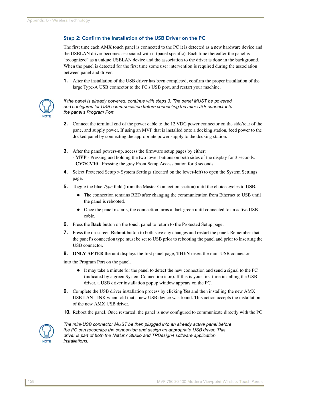 AMX MVP-8400 manual Confirm the Installation of the USB Driver on the PC 