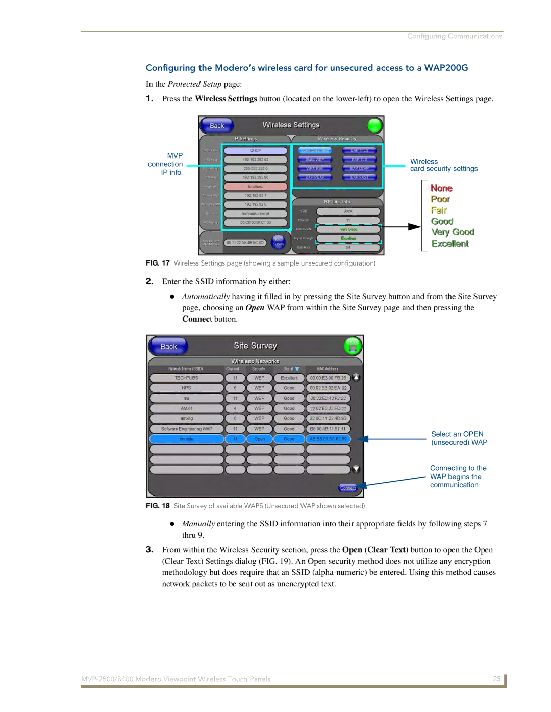 AMX MVP-8400 manual MVP connection IP info Wireless Card security settings 