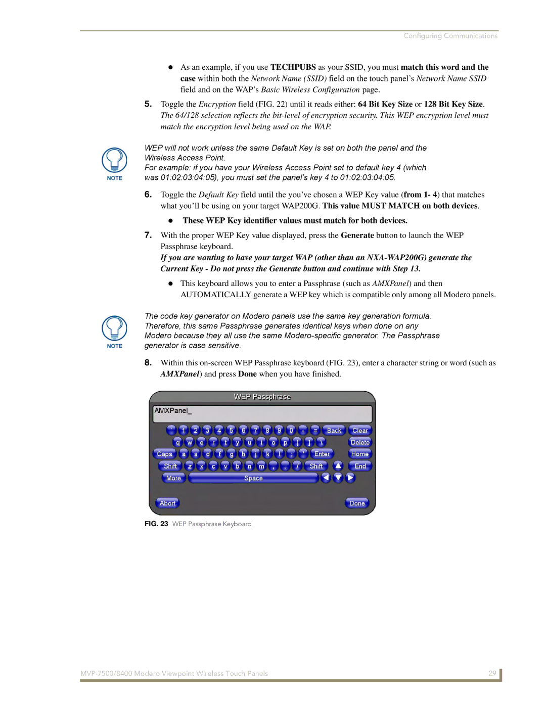 AMX MVP-8400 manual These WEP Key identifier values must match for both devices 