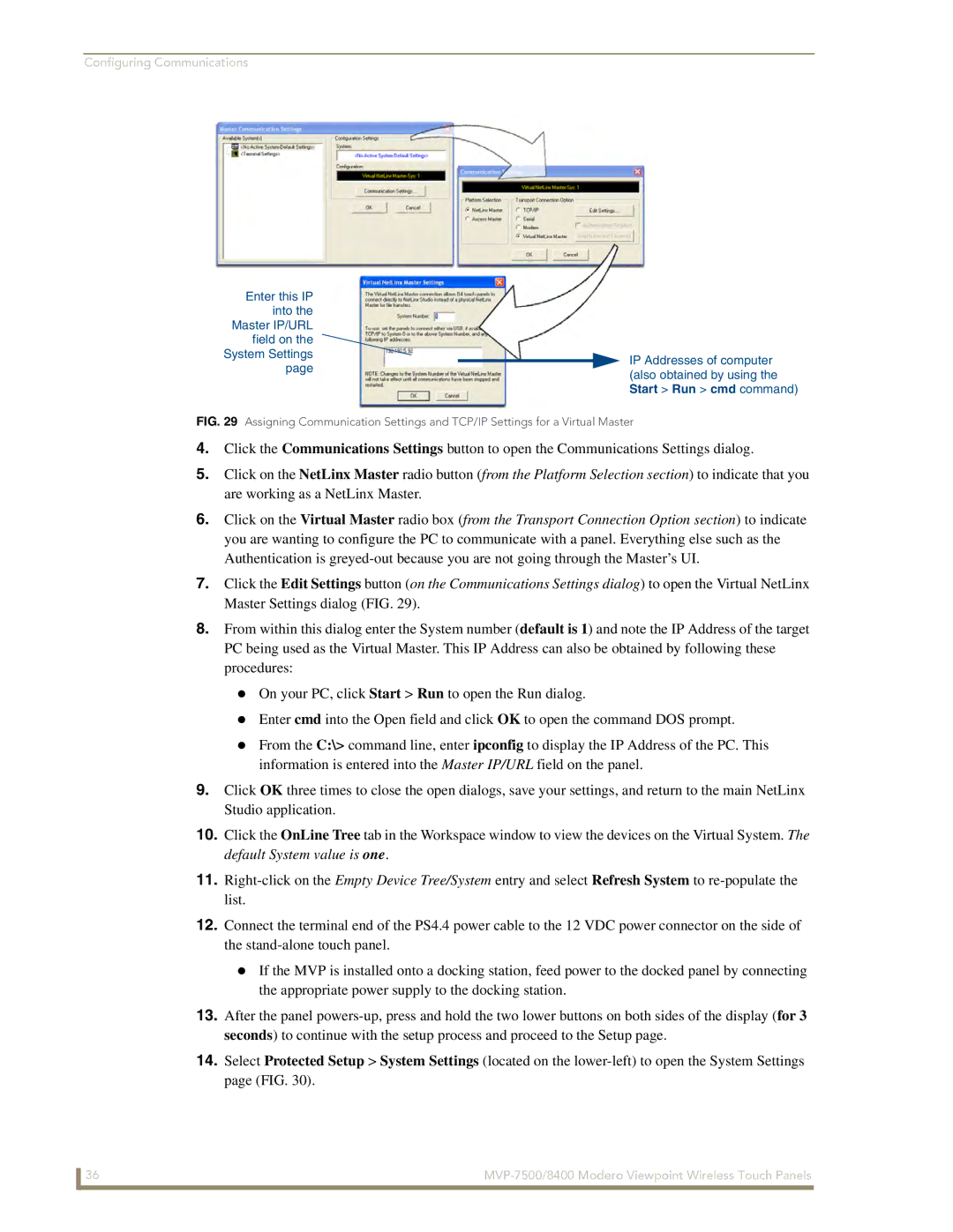 AMX MVP-8400 manual Configuring Communications 