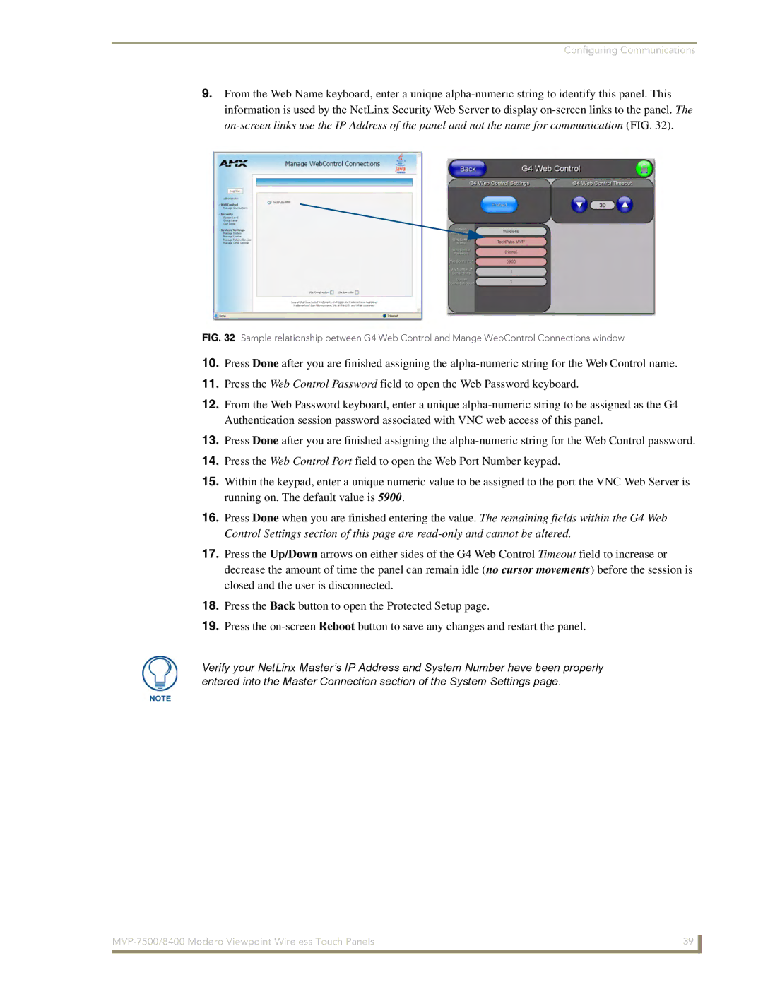 AMX MVP-8400 manual Configuring Communications 