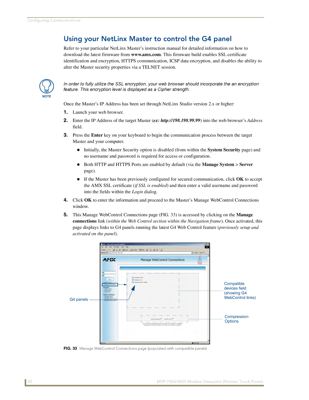 AMX MVP-8400 manual Using your NetLinx Master to control the G4 panel 