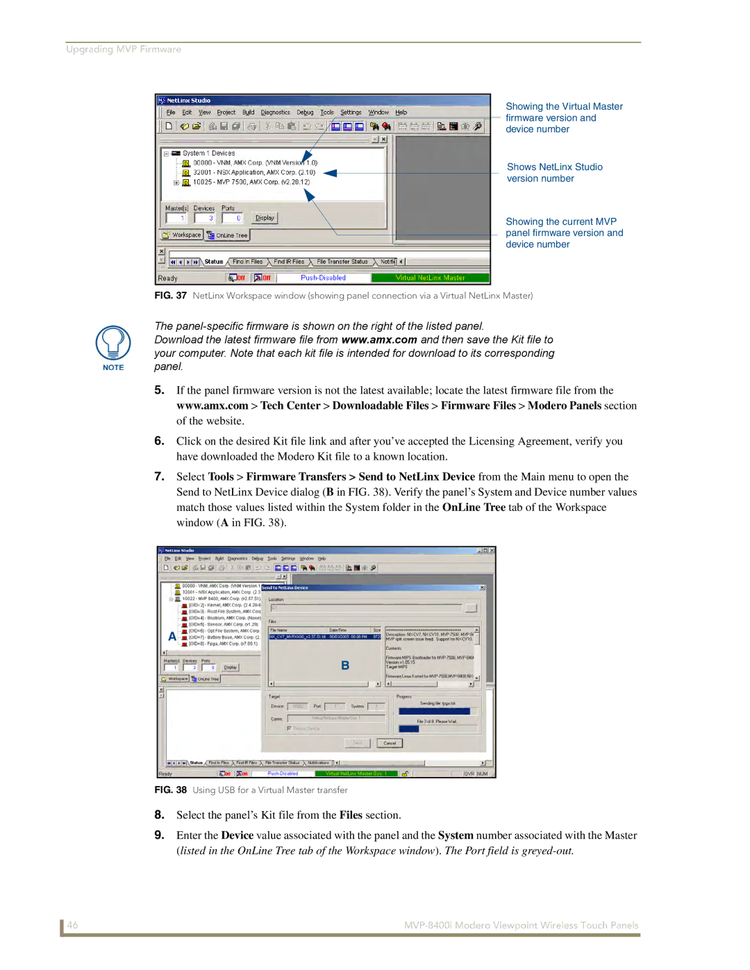 AMX MVP-8400 manual Using USB for a Virtual Master transfer 