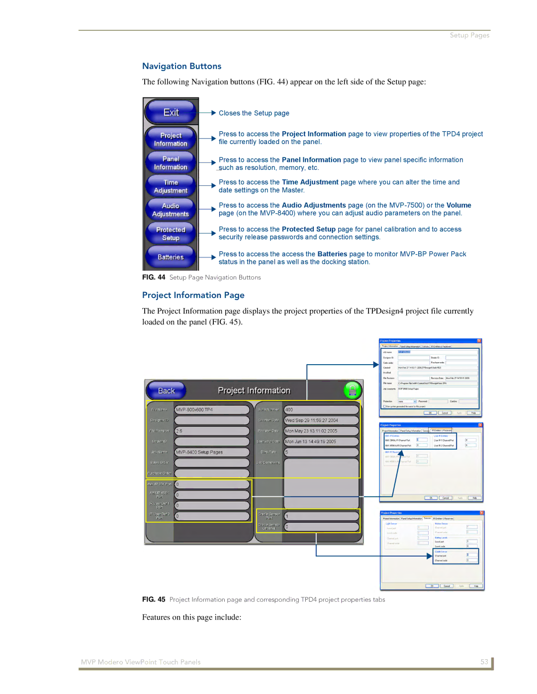 AMX MVP-8400 manual Navigation Buttons, Project Information 