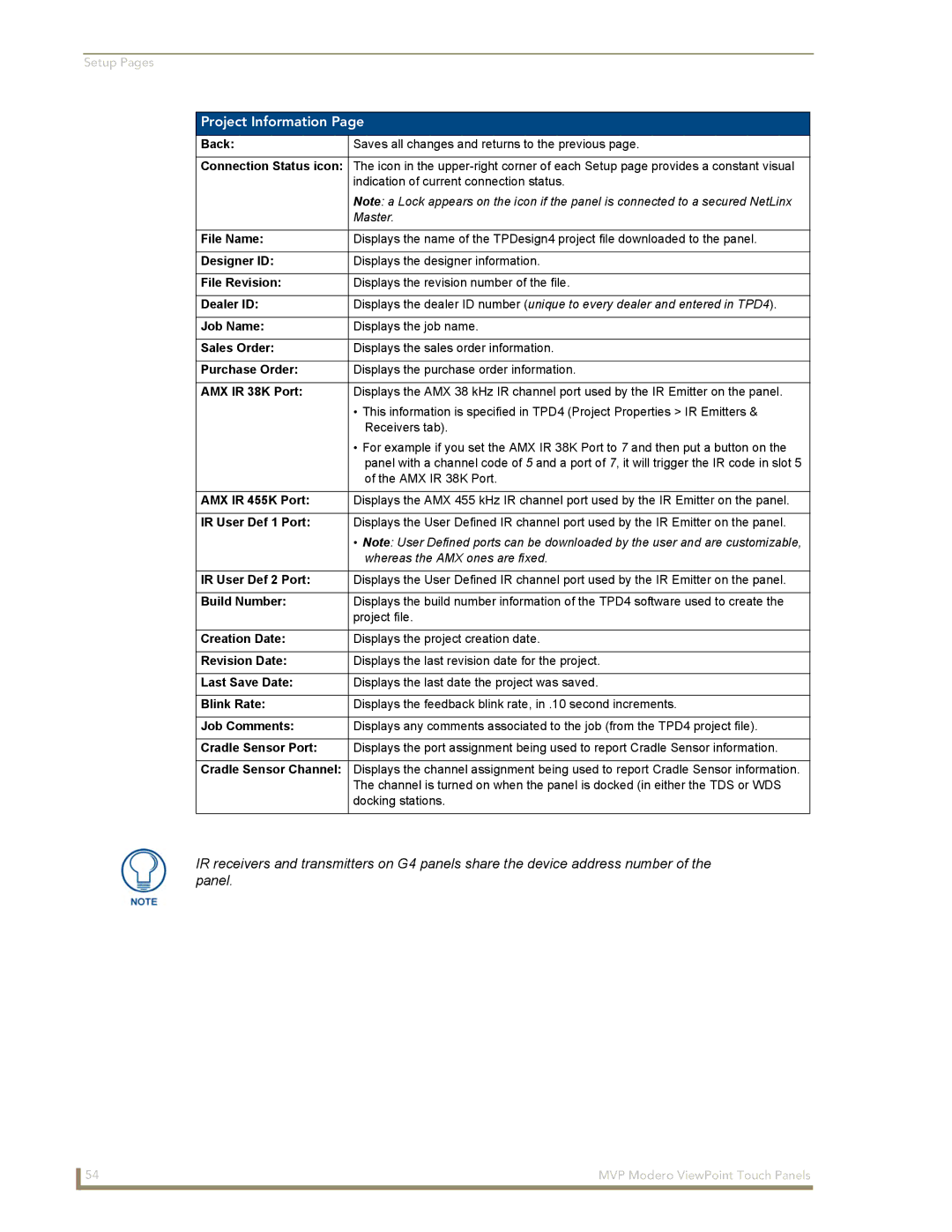 AMX MVP-8400 manual Project Information 