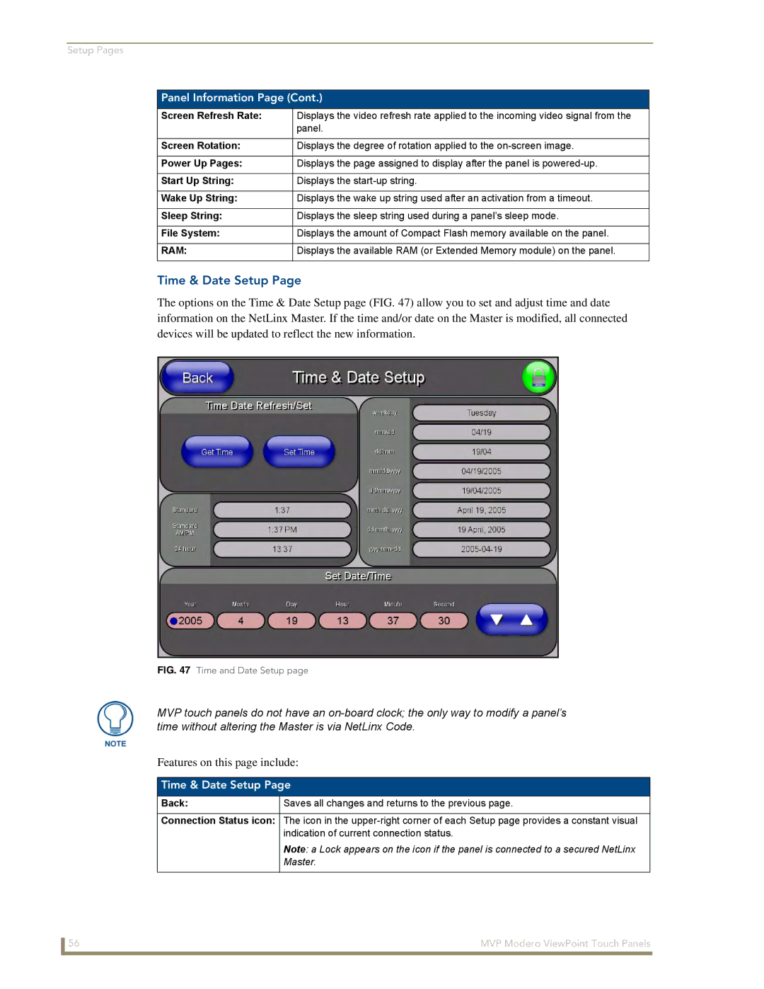 AMX MVP-8400 manual Time & Date Setup, Ram 