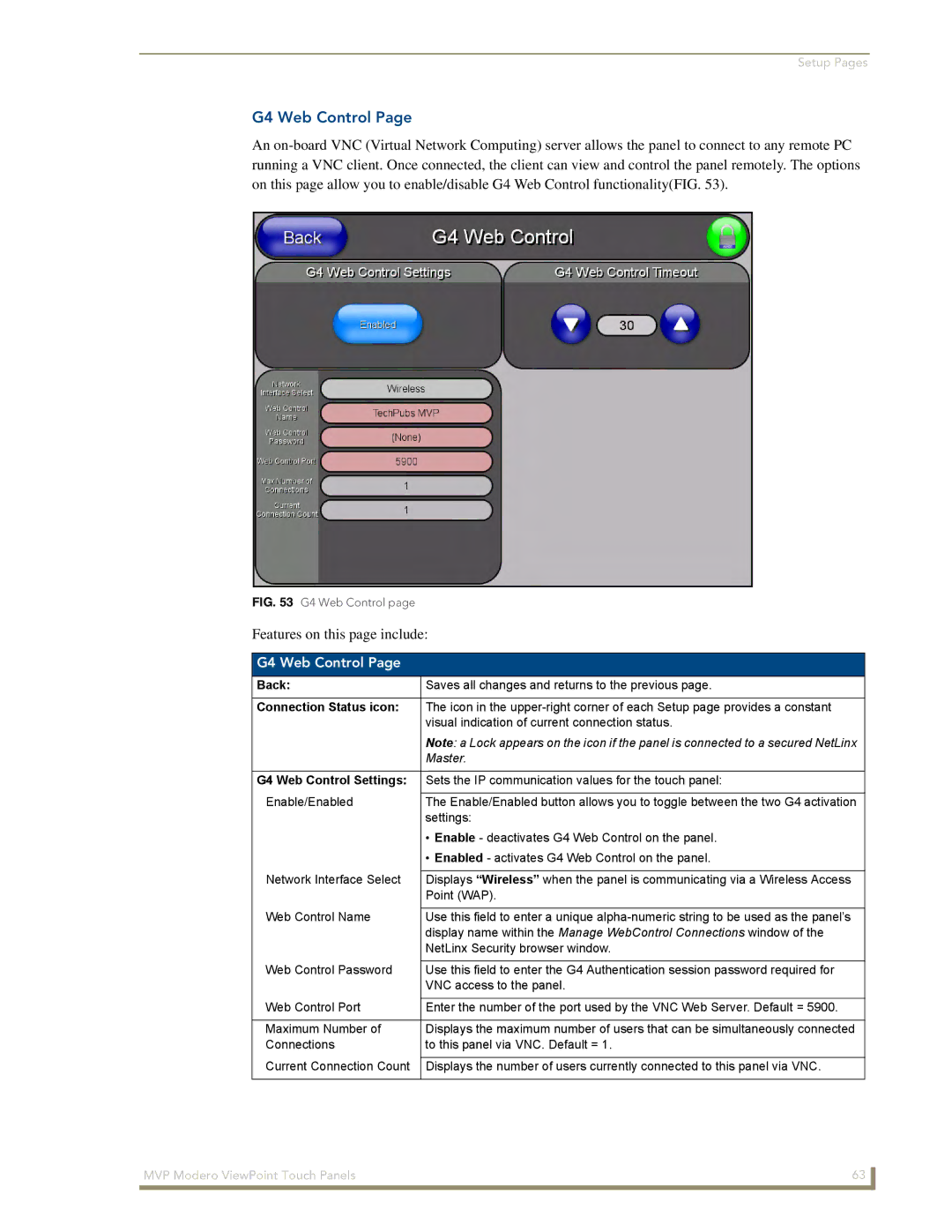 AMX MVP-8400 manual G4 Web Control Settings 