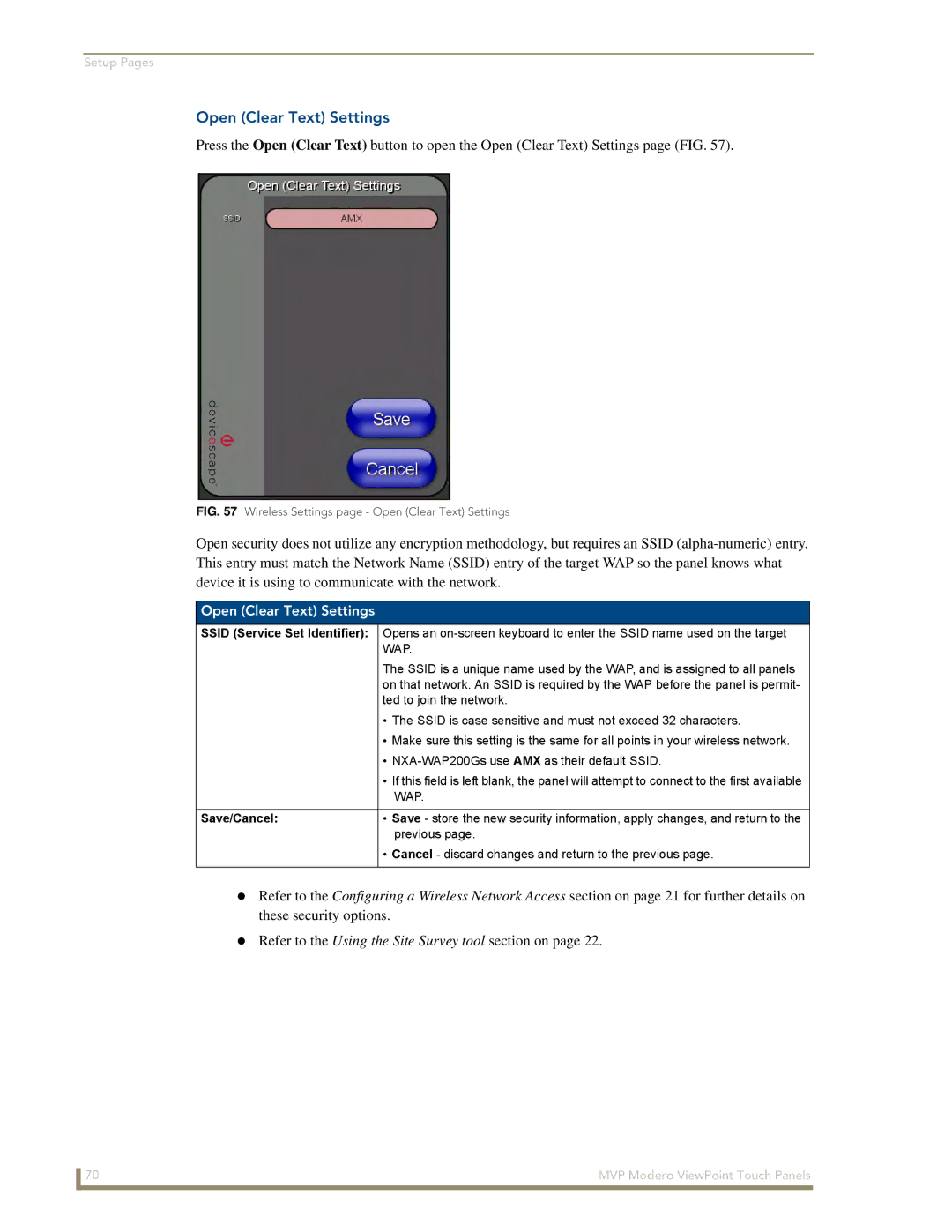 AMX MVP-8400 manual Open Clear Text Settings, Save/Cancel 