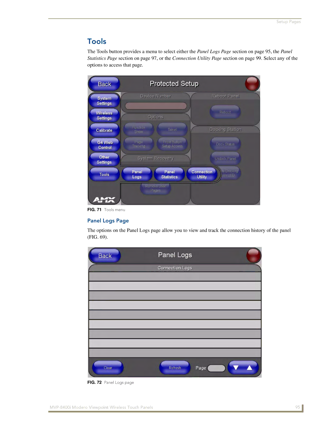 AMX MVP-8400i manual Tools, Panel Logs 