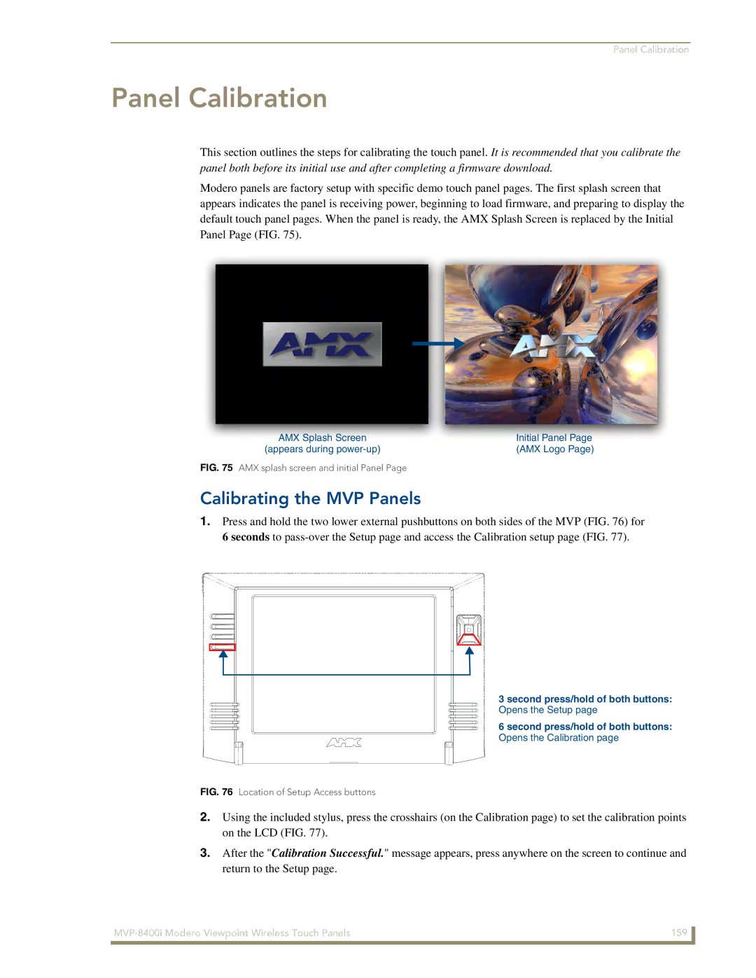 AMX MVP-8400i manual Panel Calibration, Calibrating the MVP Panels 