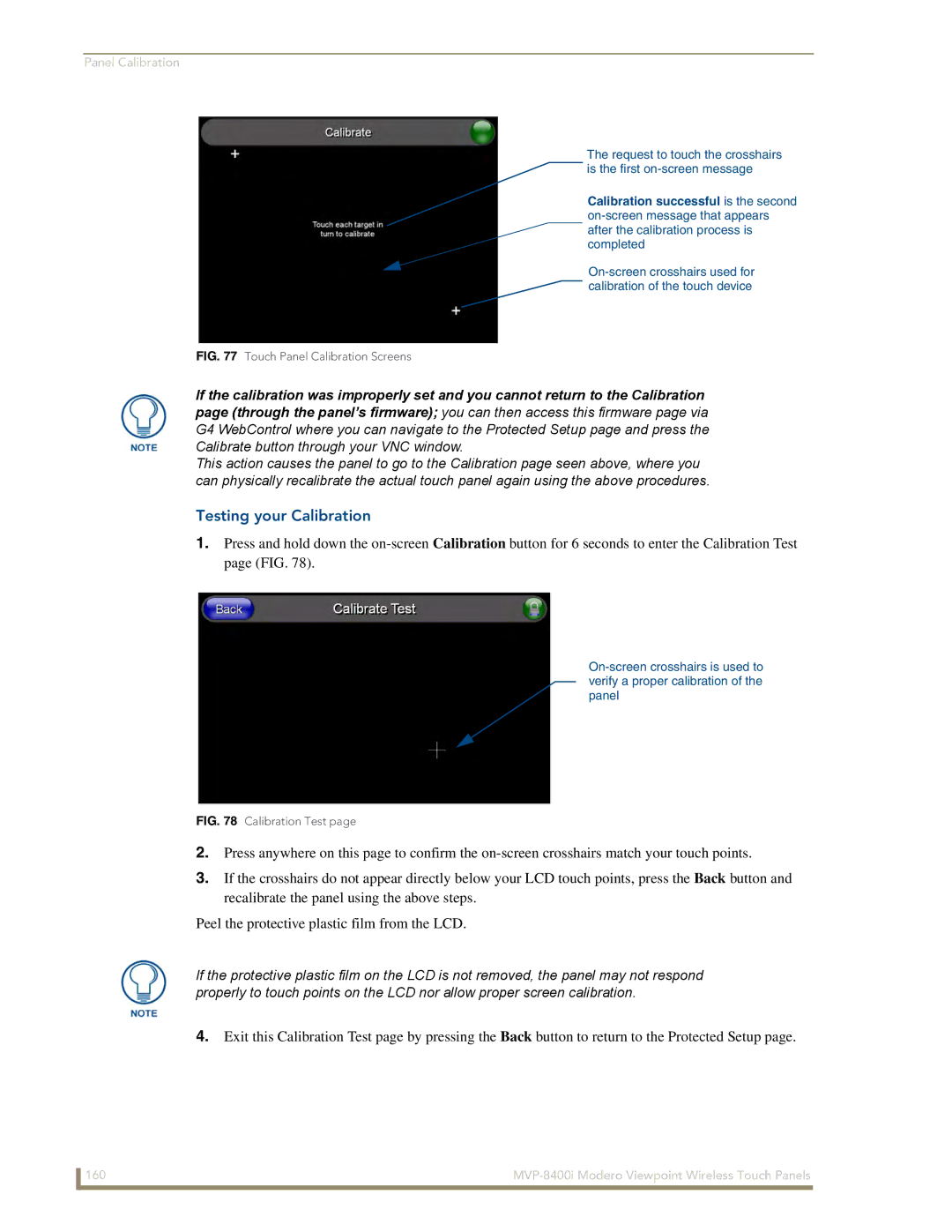 AMX MVP-8400i manual Testing your Calibration, Touch Panel Calibration Screens 