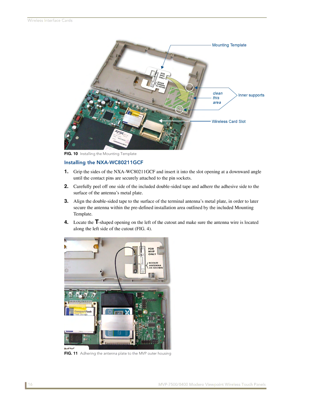 AMX MVP-8400i manual Installing the NXA-WC80211GCF, Installing the Mounting Template 