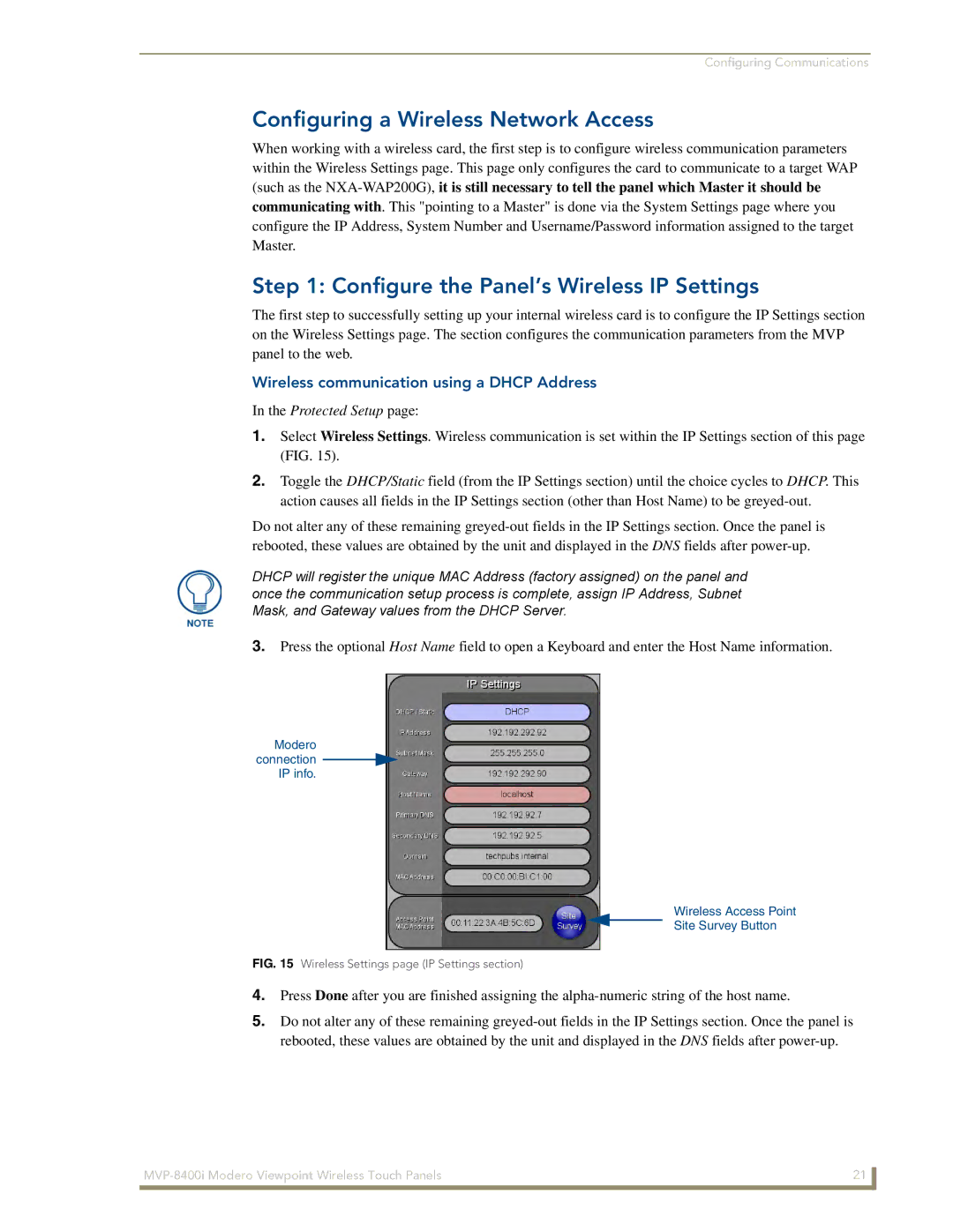 AMX MVP-8400i manual Configuring a Wireless Network Access, Configure the Panel’s Wireless IP Settings 