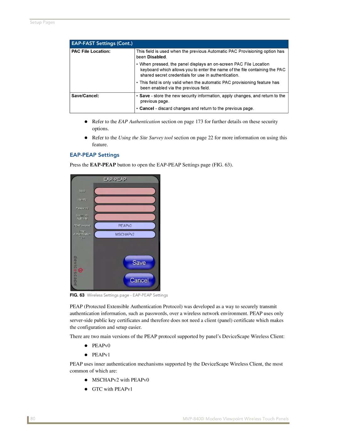 AMX MVP-8400i manual EAP-PEAP Settings, PAC File Location, Been Disabled 