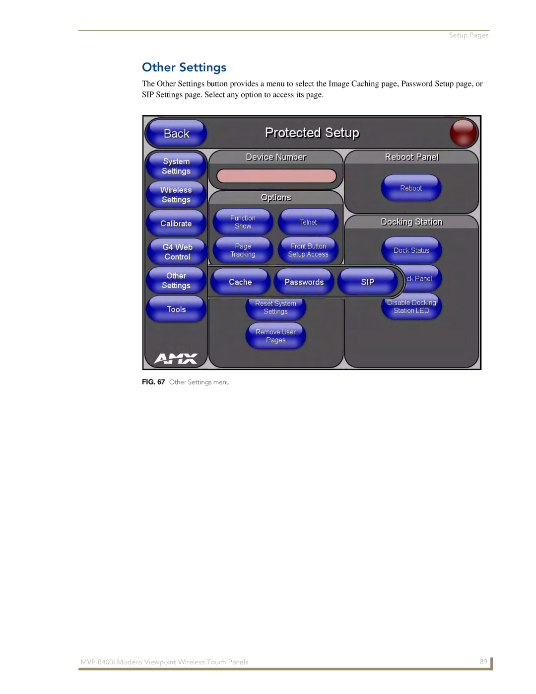 AMX MVP-8400i manual Other Settings menu 