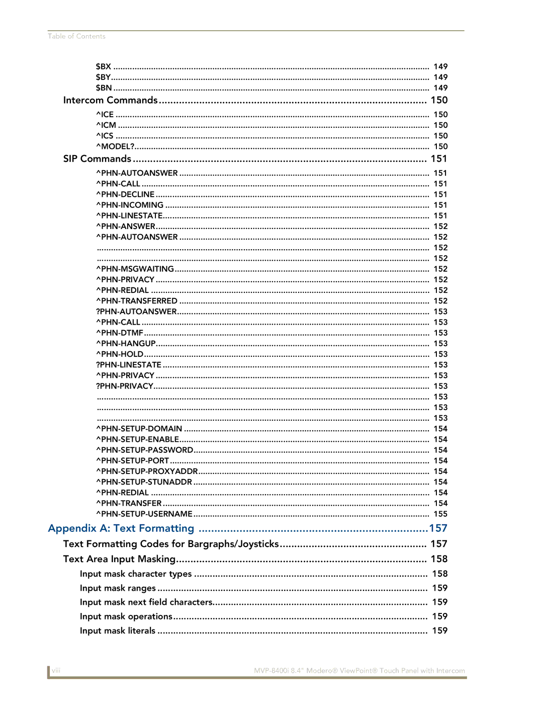 AMX MVP-8400i manual Appendix a Text Formatting 157 