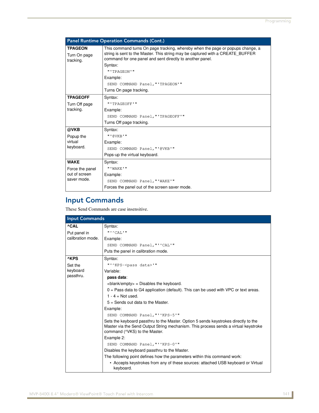 AMX MVP-8400i manual Input Commands 